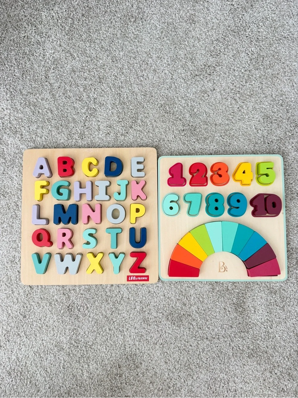 B Toys + Leo & Friends Toddler Wooden Numbers & Alphabet Puzzle Set - Multicolor